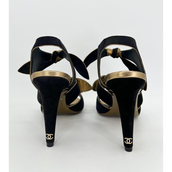 NWOT CHANEL Black Bow Cross Strap CC Logo Block Heel Sandals Size EU 38.5 - Picture 12 of 15